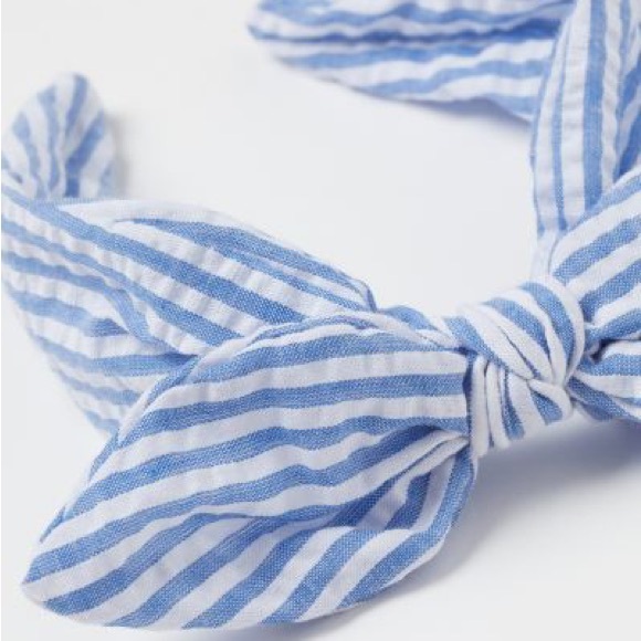 H&M BLUE WHITE STRIPED Bow-top Hairband NEW - Picture 2 of 3